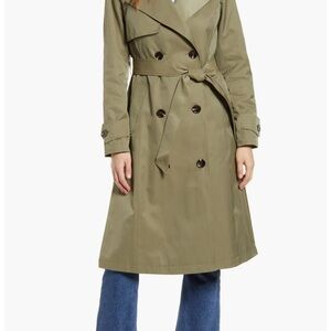Halogen Long Double Breasted Hooded Trench Coat